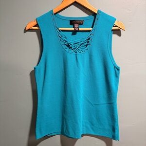 Vintage 90’s teal Cable & Gauge sleeveless top with criss-cross scoop neckline